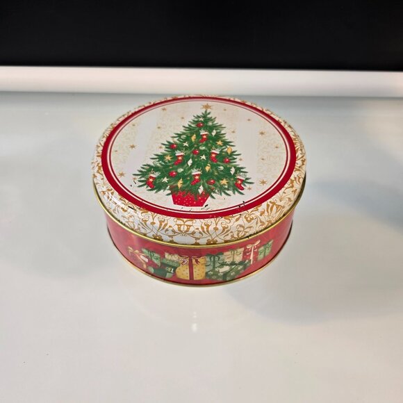 Christmas Holiday Round Cookie Candy Tin Empty Gift Box - Picture 1 of 6